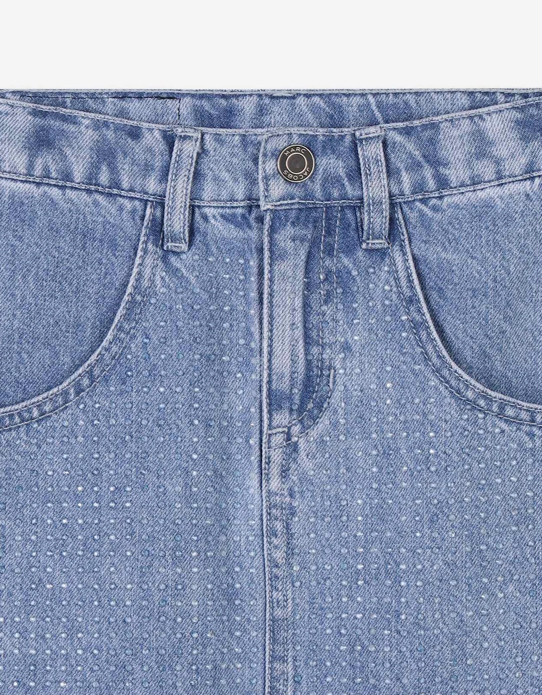 Girls Diamante Denim Skirt in Blue