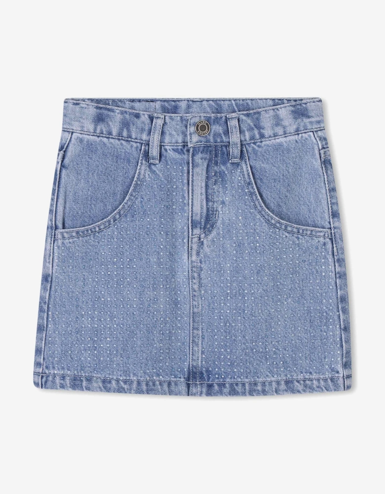 Girls Diamante Denim Skirt in Blue
