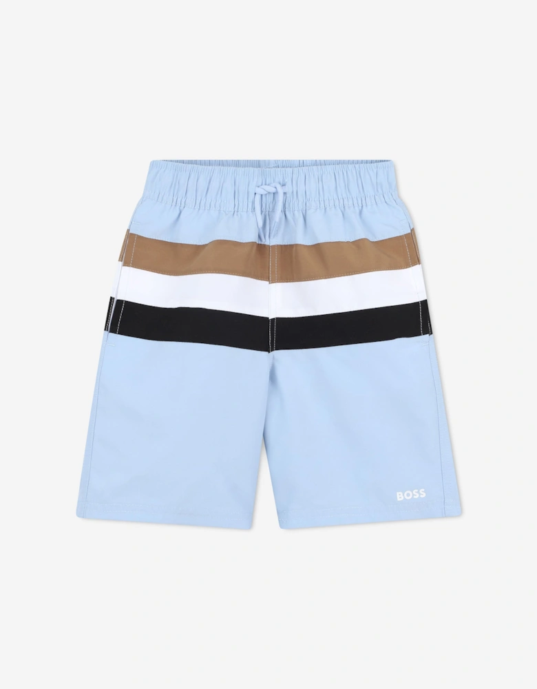 BOSS Boys Striped Swim Shorts in Blue