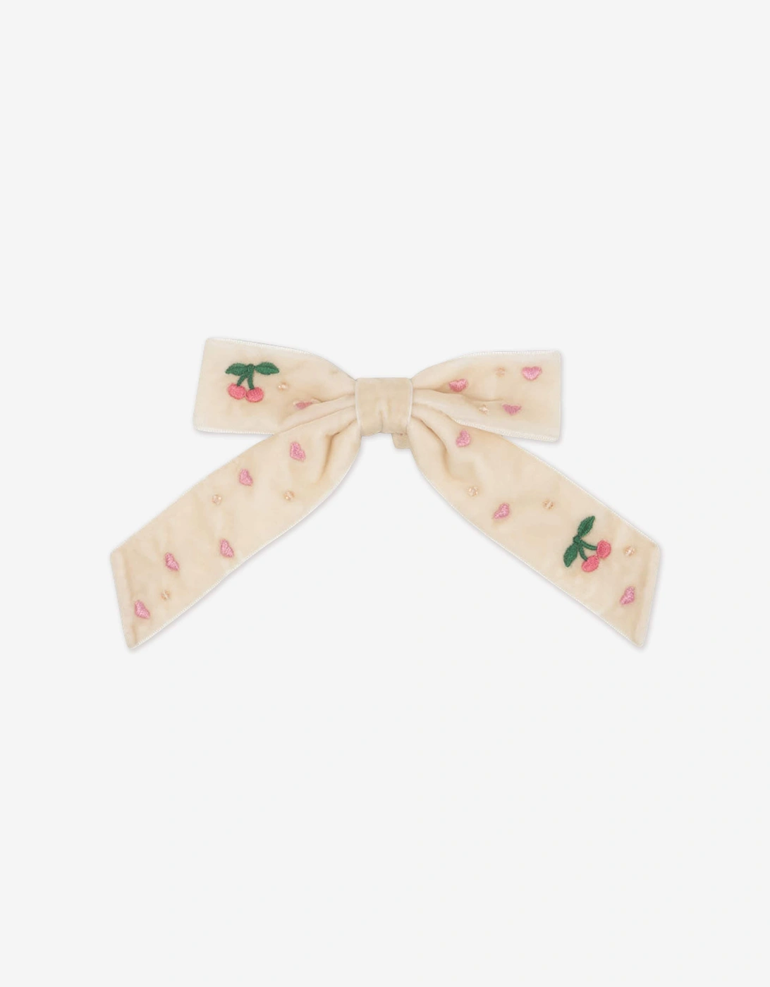 Girls Velvet Bow Pearly Hair Clip in Ivory