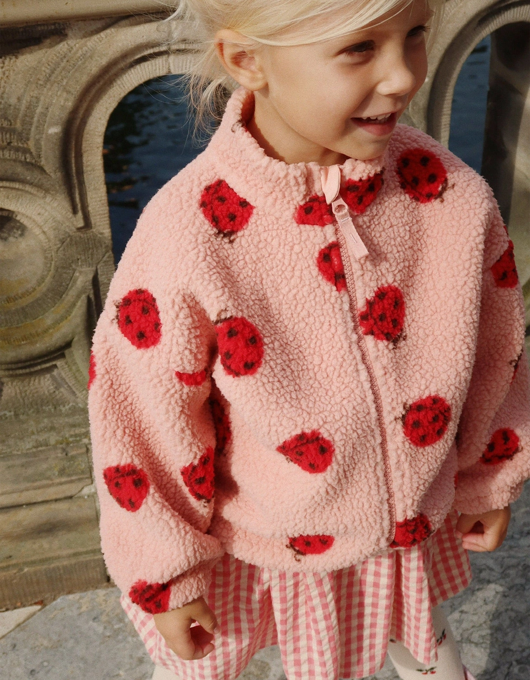 Girls Jody Ladybug Teddy Jacket in Pink