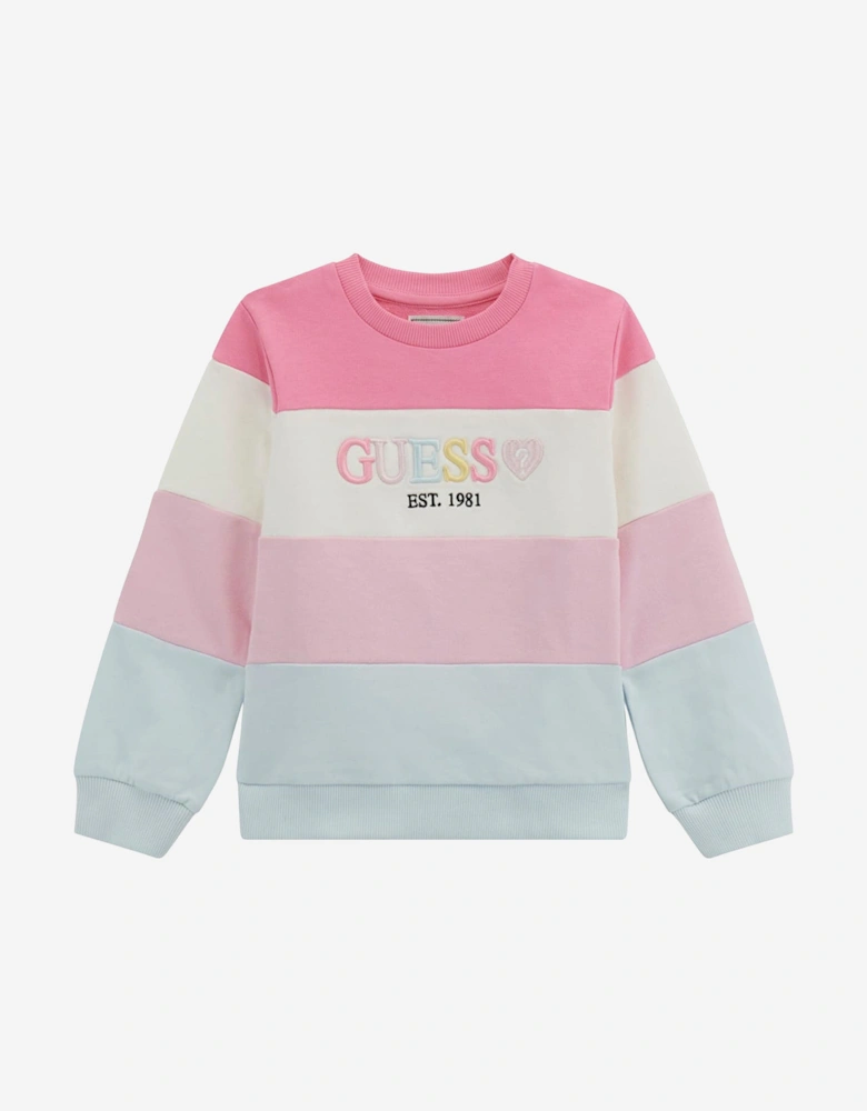 Girls Striped Logo Sweatshirt in Pink