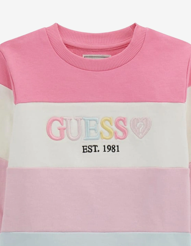 Girls Striped Logo Sweatshirt in Pink