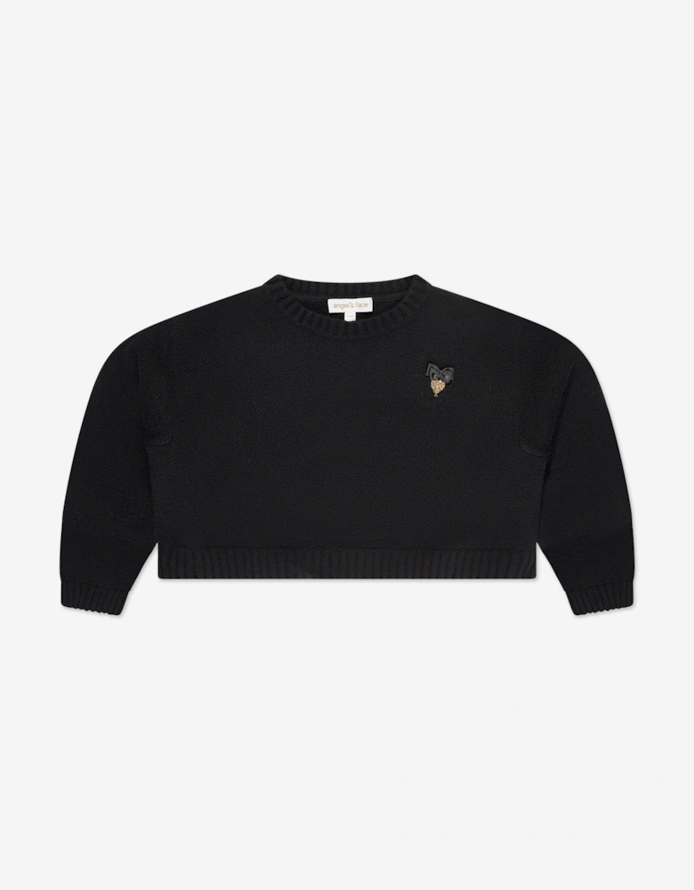 Angels Face Girls Roberta Cropped Zebra Jumper With Wings in Black