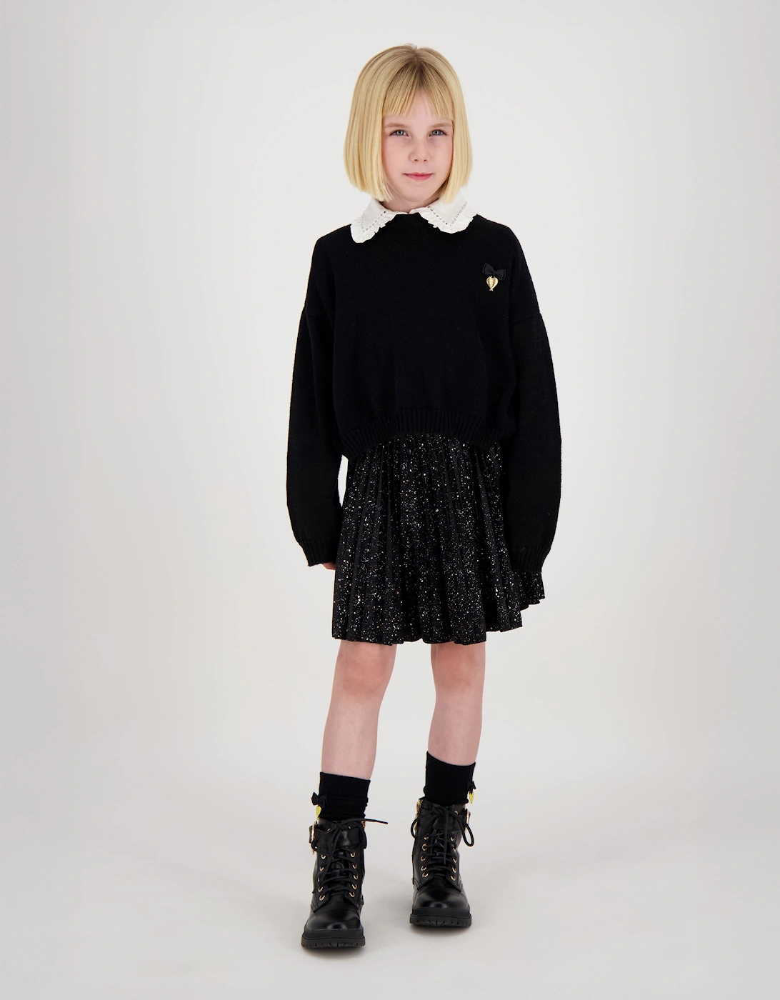 Angels Face Girls Roberta Cropped Zebra Jumper With Wings in Black