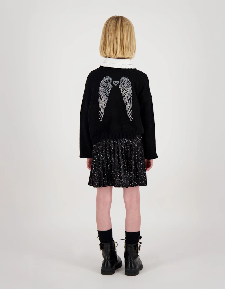 Angels Face Girls Roberta Cropped Zebra Jumper With Wings in Black