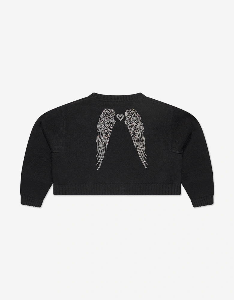 Angels Face Girls Roberta Cropped Zebra Jumper With Wings in Black