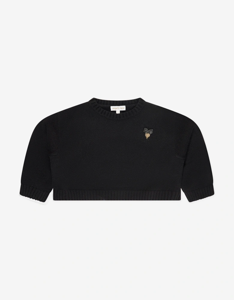 Angels Face Girls Roberta Cropped Zebra Jumper With Wings in Black