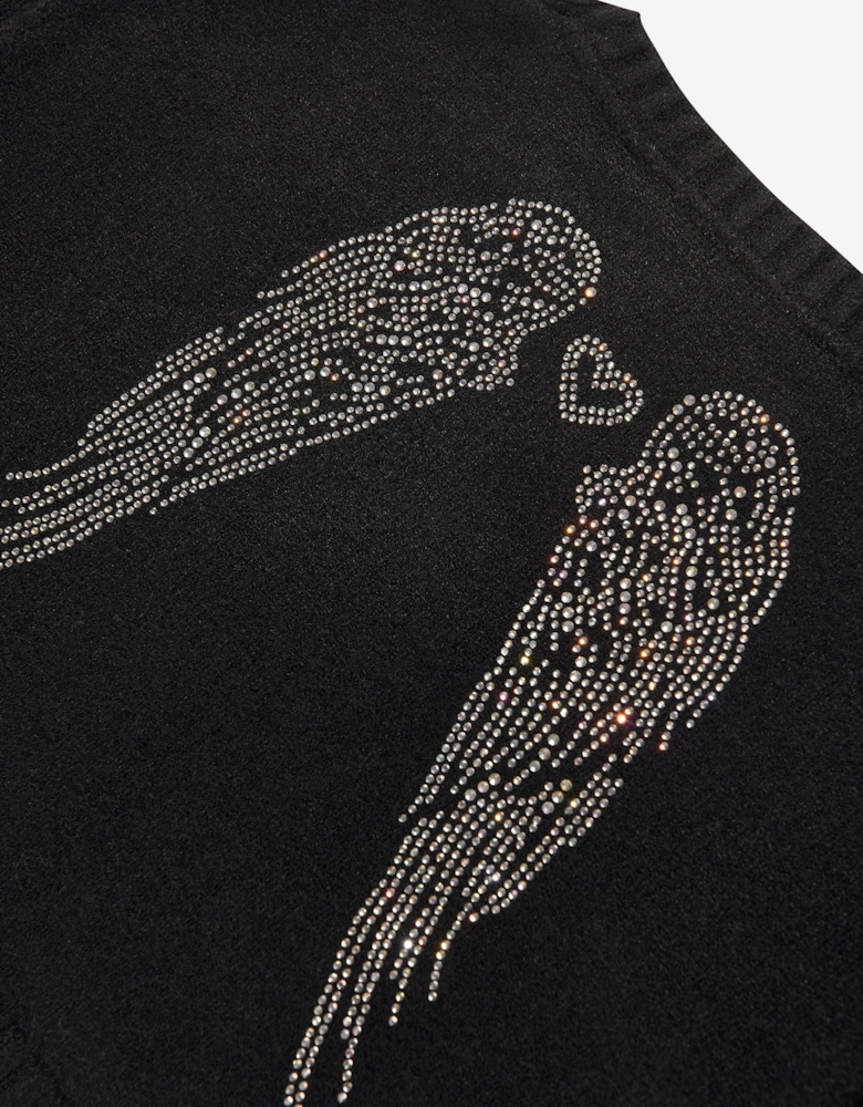 Angels Face Girls Roberta Cropped Zebra Jumper With Wings in Black