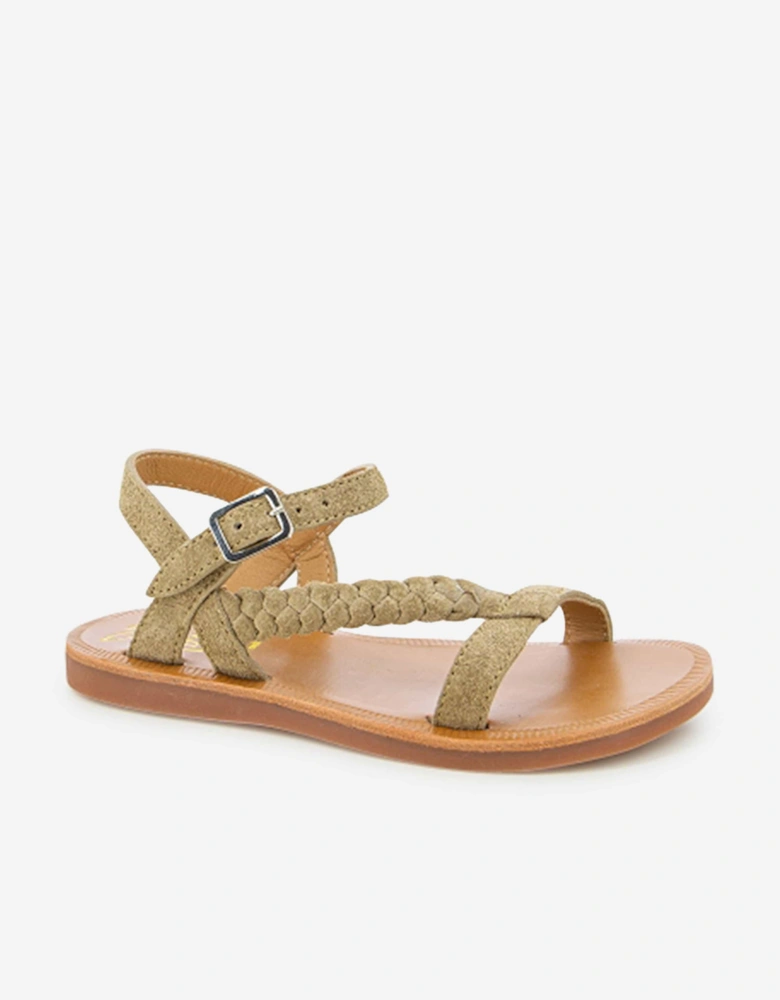 Pom D'Api Girls Leather Plagette Antik Sandals in Brown