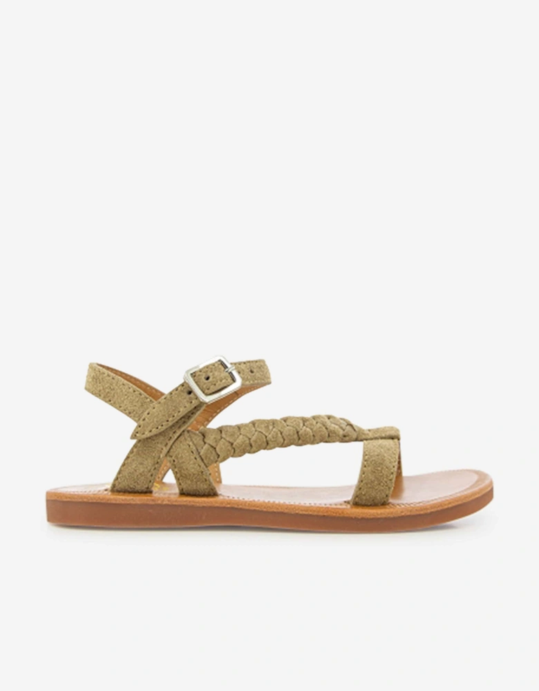 Pom D'Api Girls Leather Plagette Antik Sandals in Brown