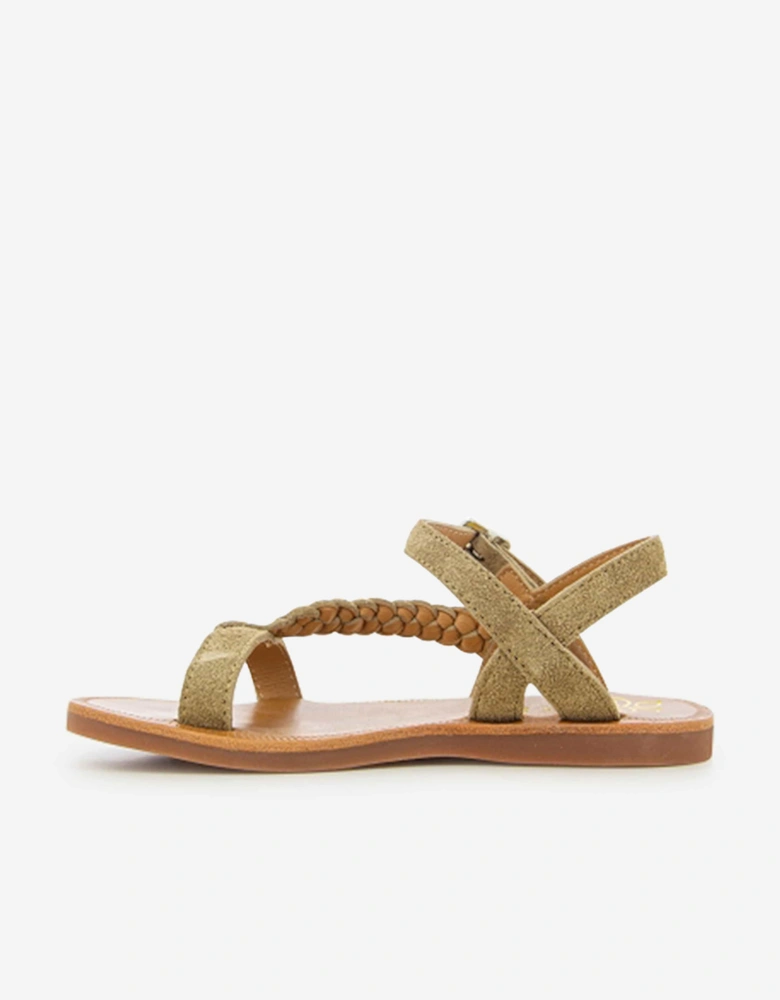 Pom D'Api Girls Leather Plagette Antik Sandals in Brown