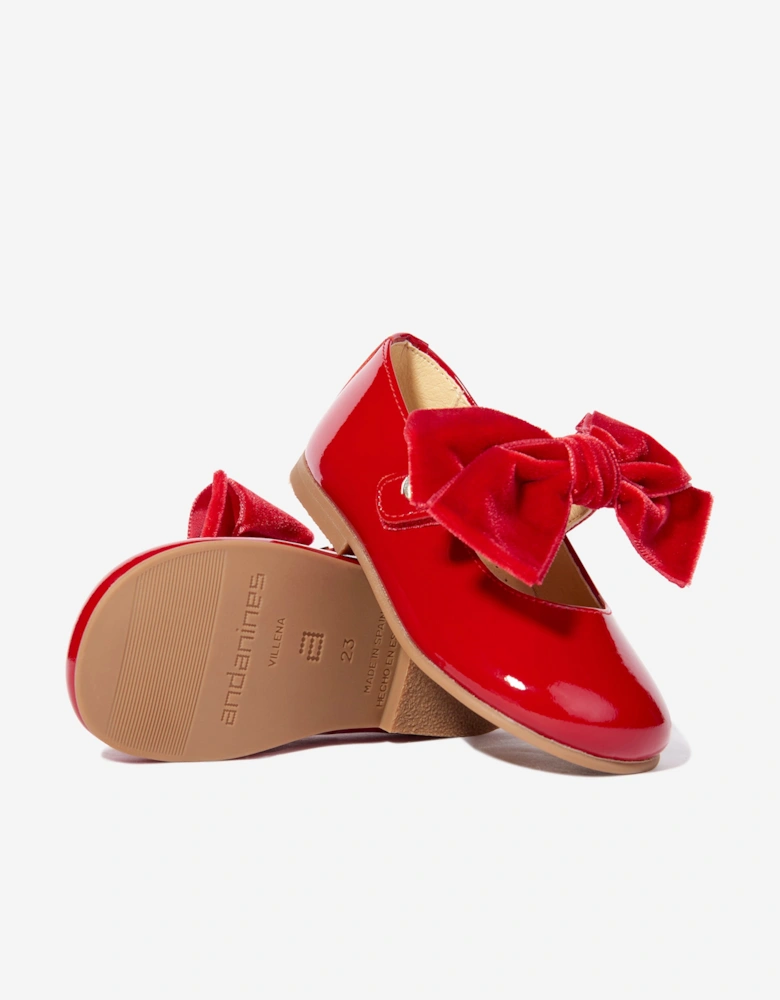 Girls Patent Leather Bow Shoes in Red