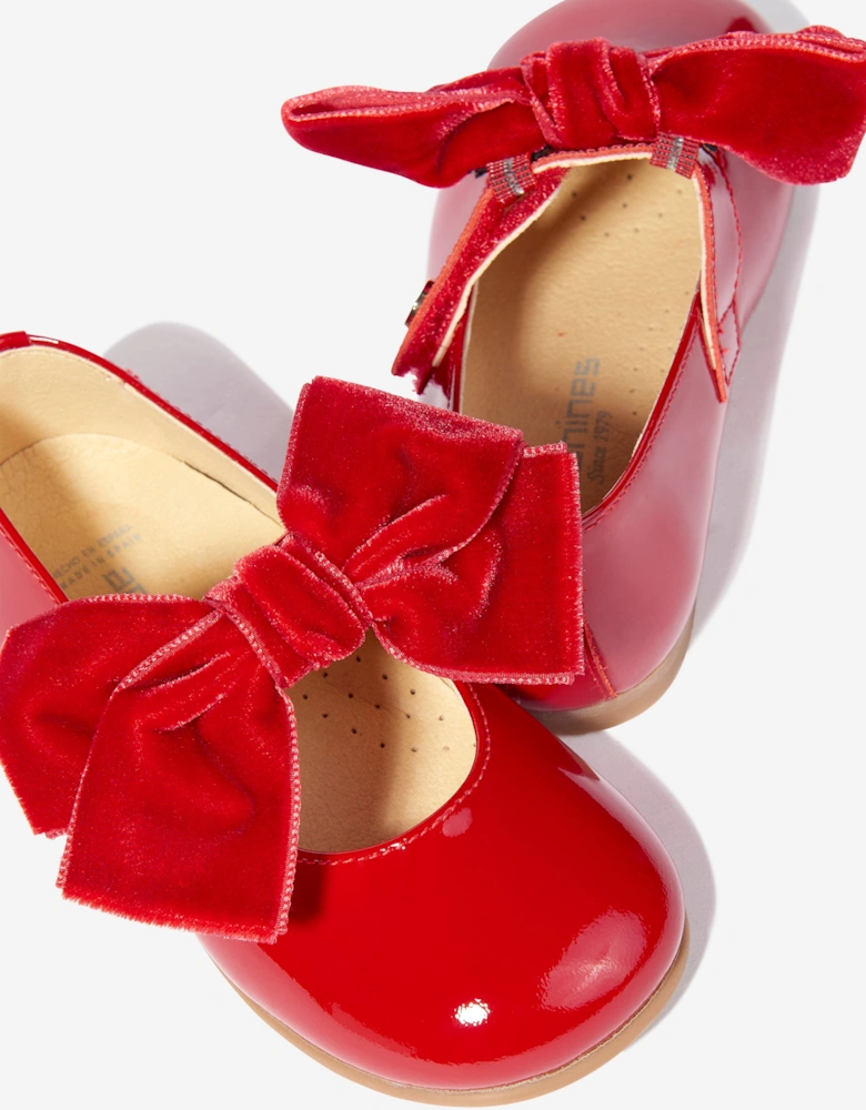 Girls Patent Leather Bow Shoes in Red