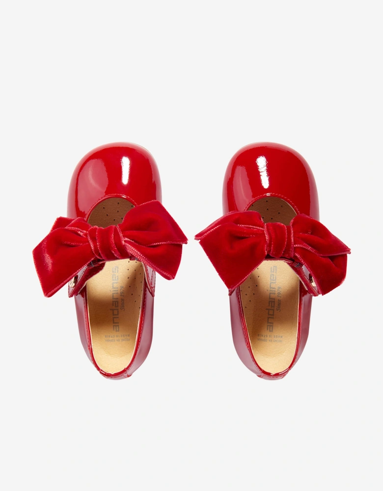 Girls Patent Leather Bow Shoes in Red