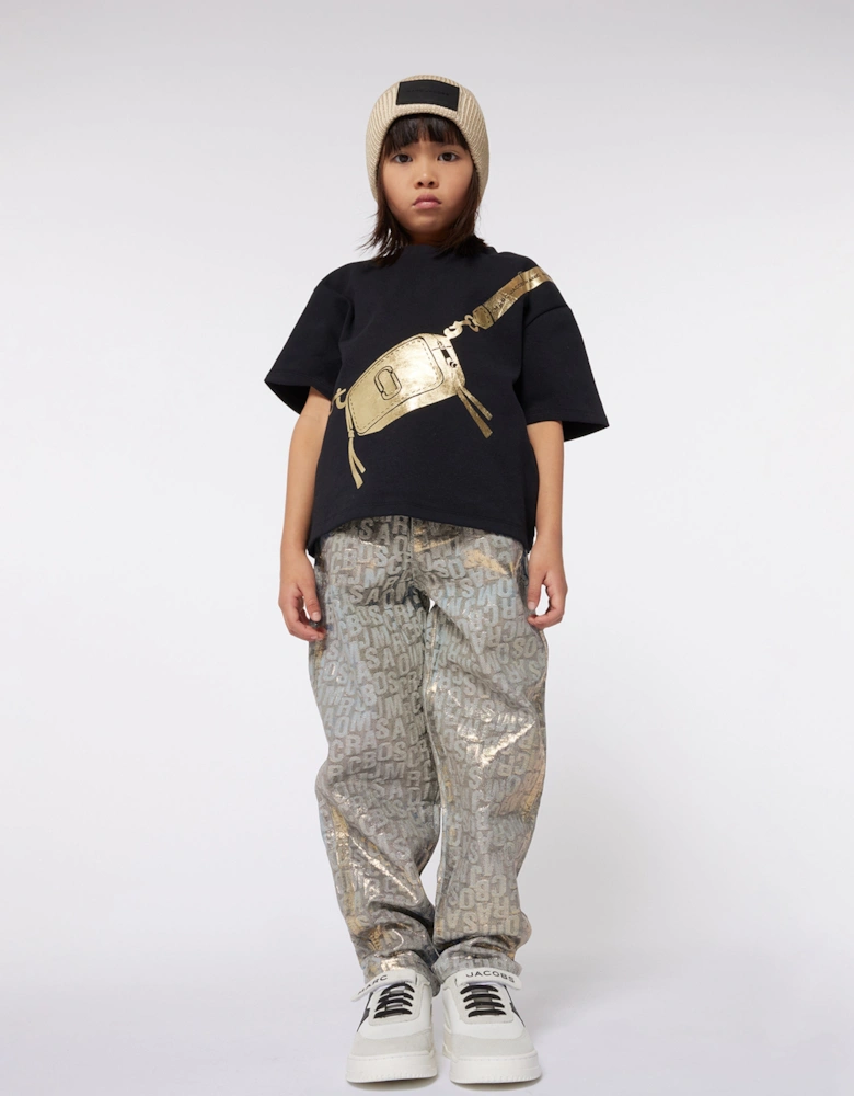 Girls Jacquard Logo Jeans in Gold
