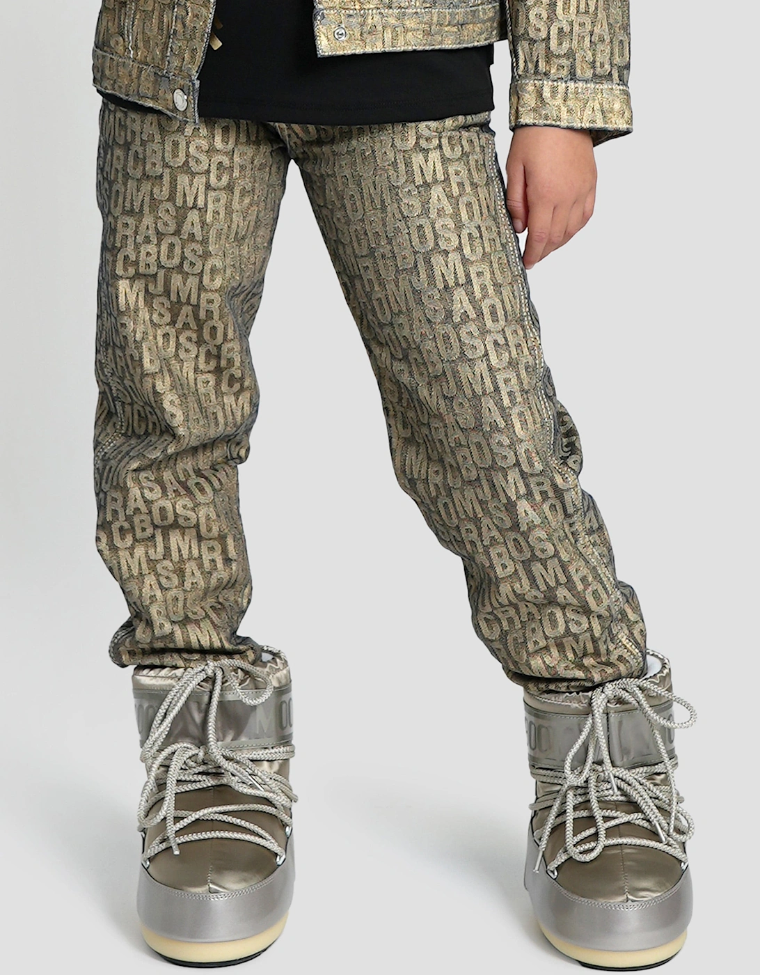 Girls Jacquard Logo Jeans in Gold, 6 of 5