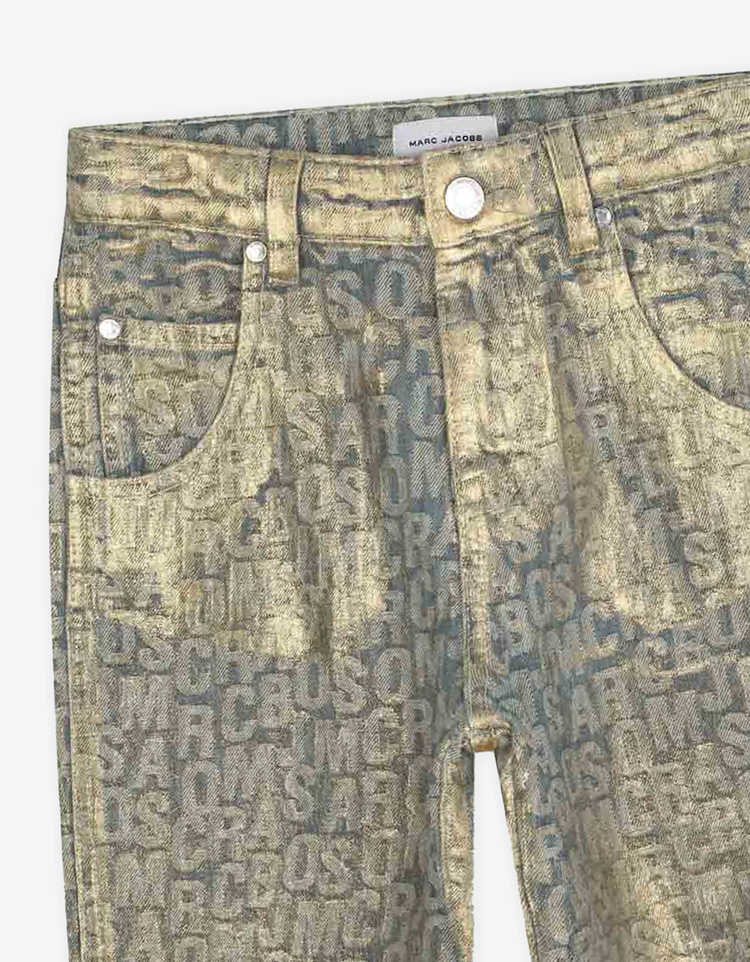 Girls Jacquard Logo Jeans in Gold