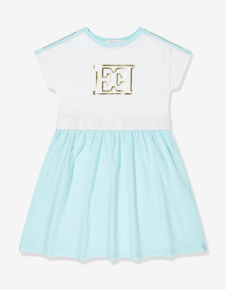 Girls Logo Print Dress in White