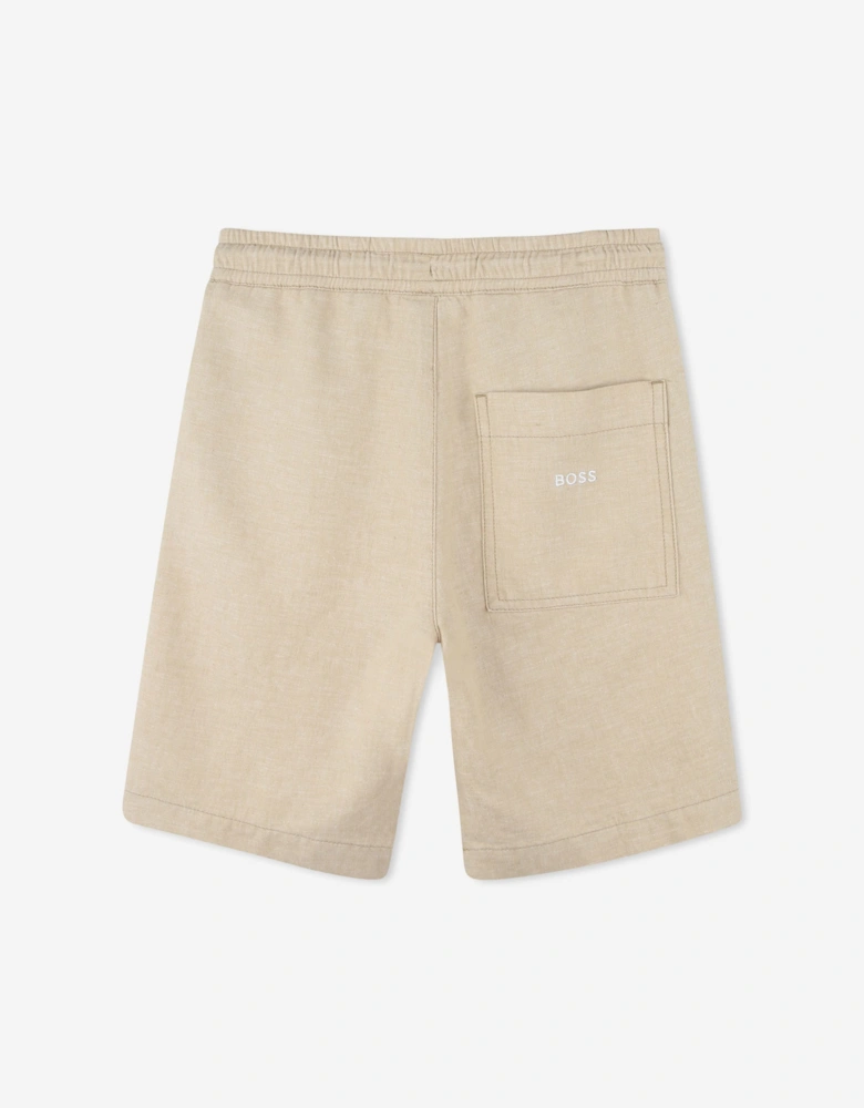 BOSS Boys Linen Bermuda Shorts in Beige