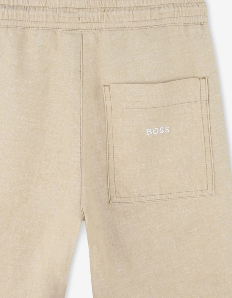 BOSS Boys Linen Bermuda Shorts in Beige