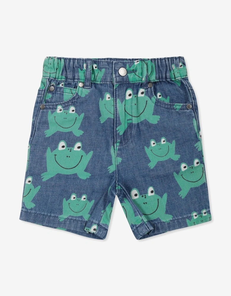 Baby Boys Denim Frog Shorts in Blue