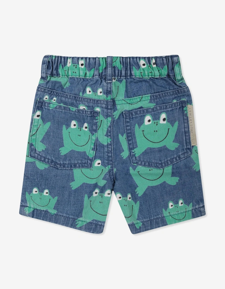Baby Boys Denim Frog Shorts in Blue