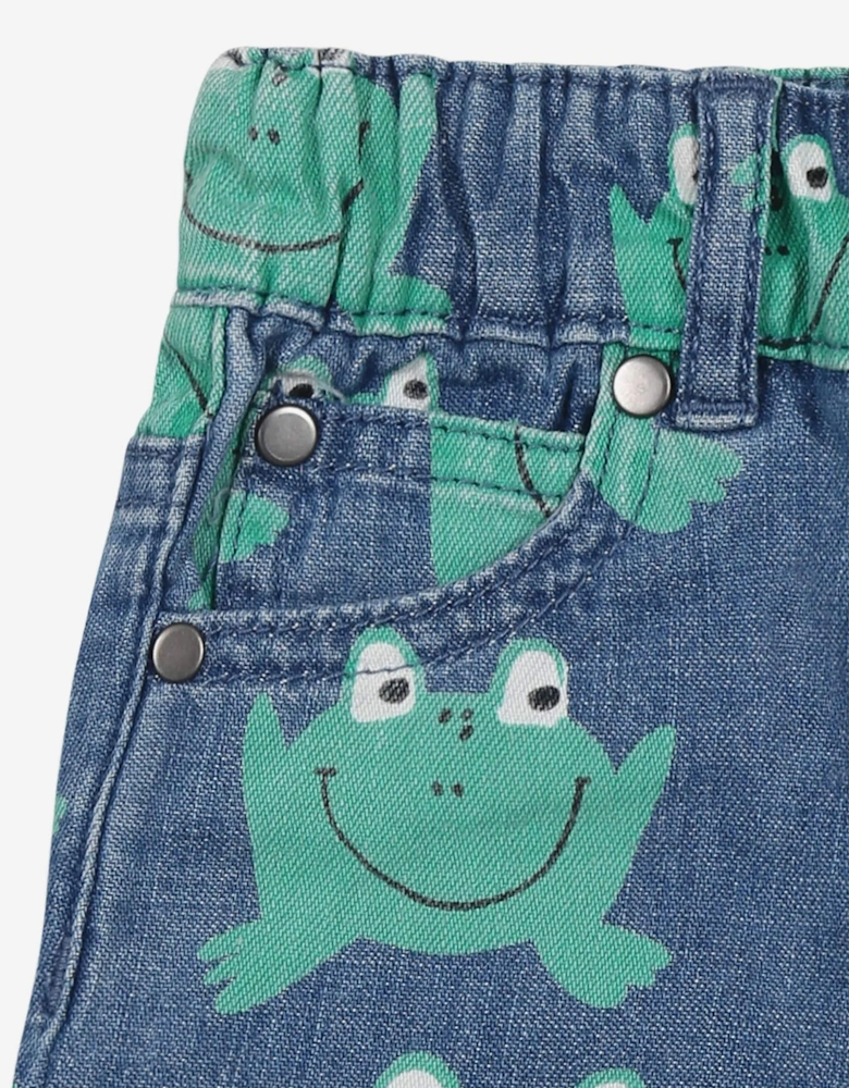 Baby Boys Denim Frog Shorts in Blue