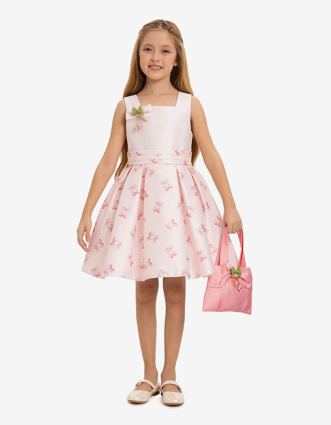 Girls Cherry Dress with Matching Bag in Pink, 7 of 6