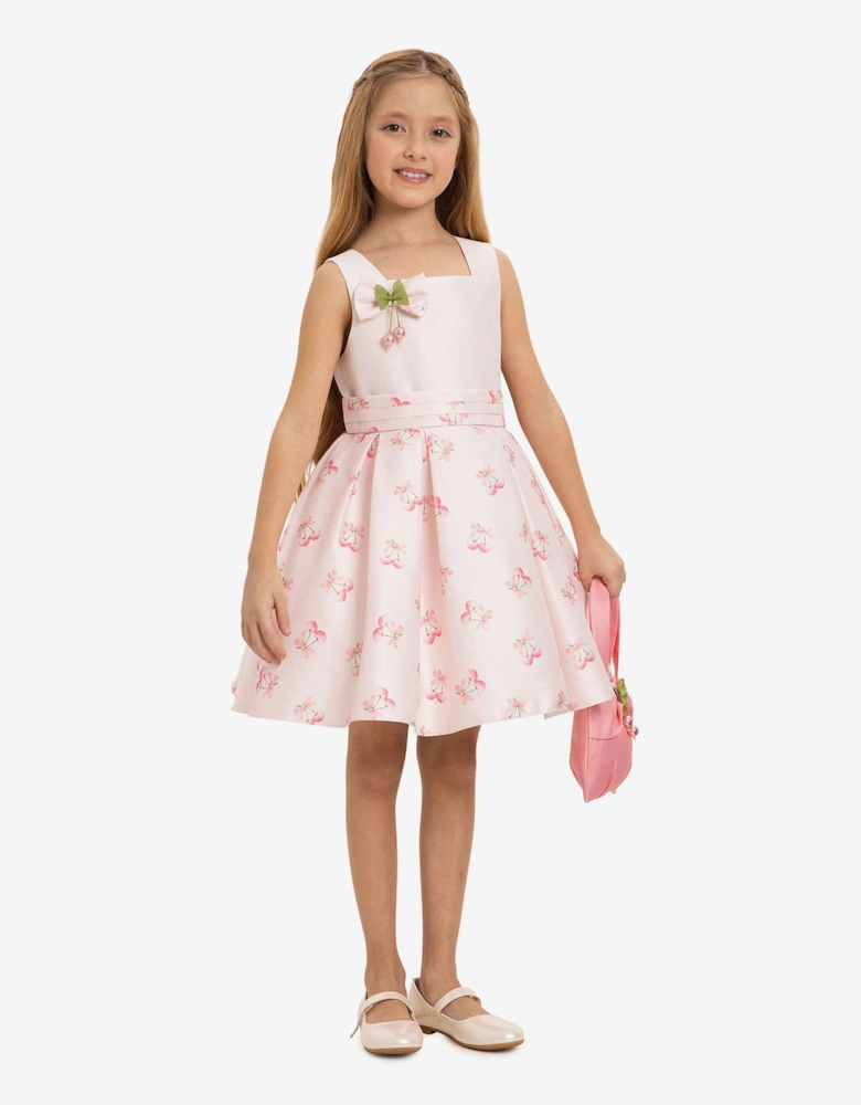 Girls Cherry Dress with Matching Bag in Pink