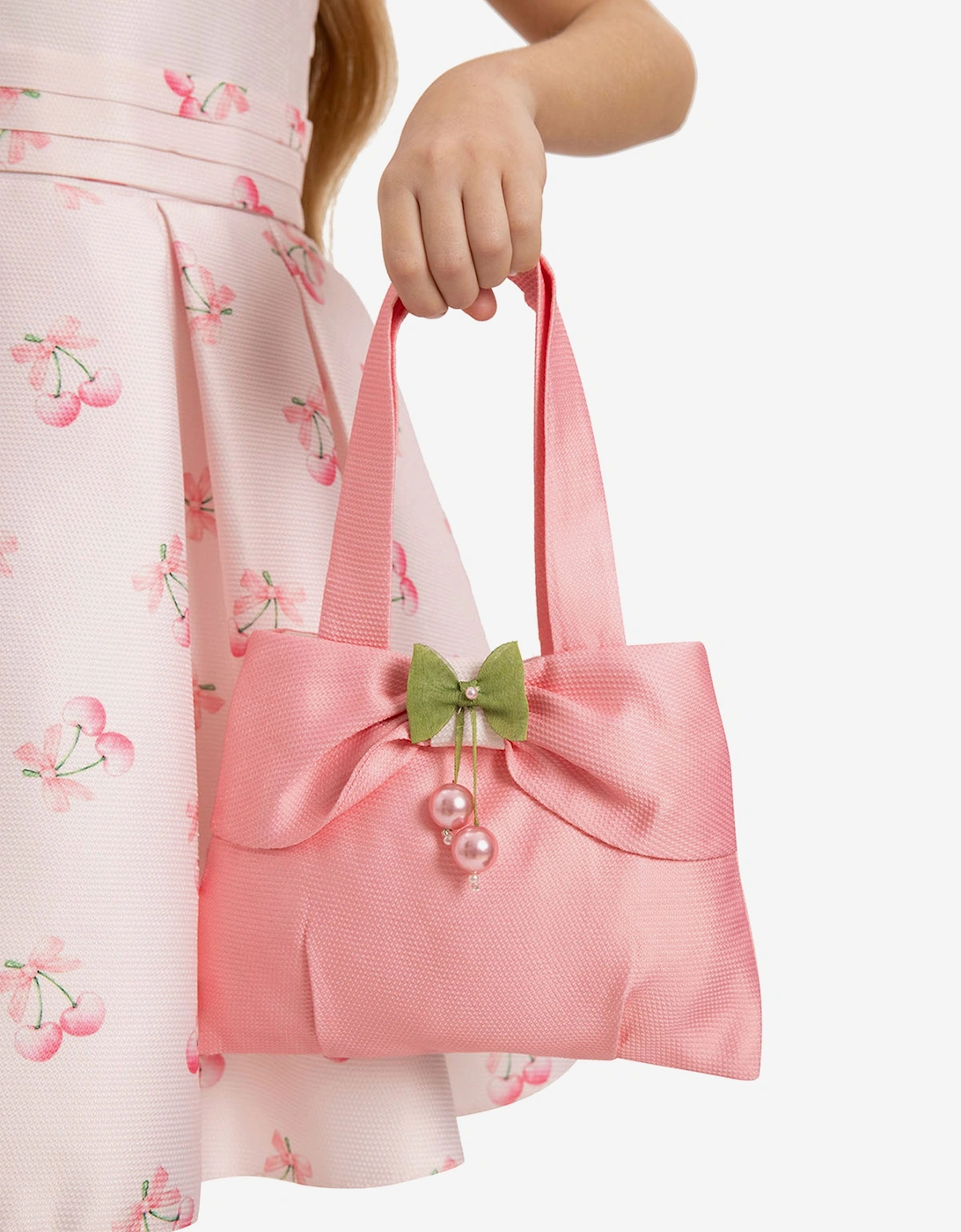 Girls Cherry Dress with Matching Bag in Pink