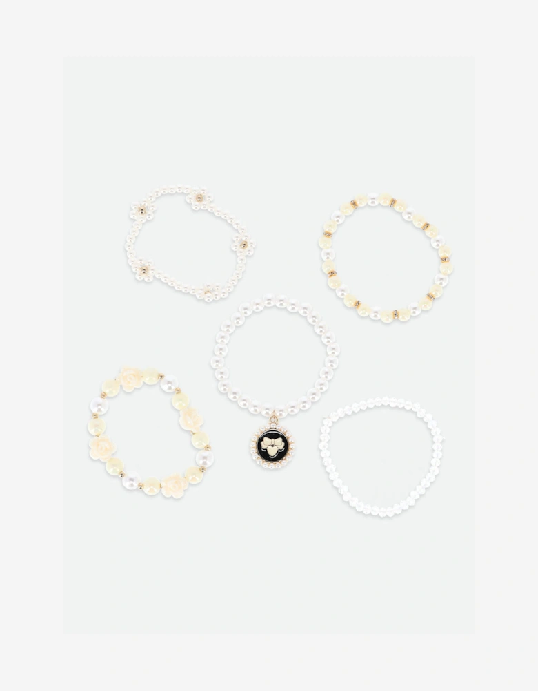 Angels Face Girls Pearl and Pendant Bracelet Set in White