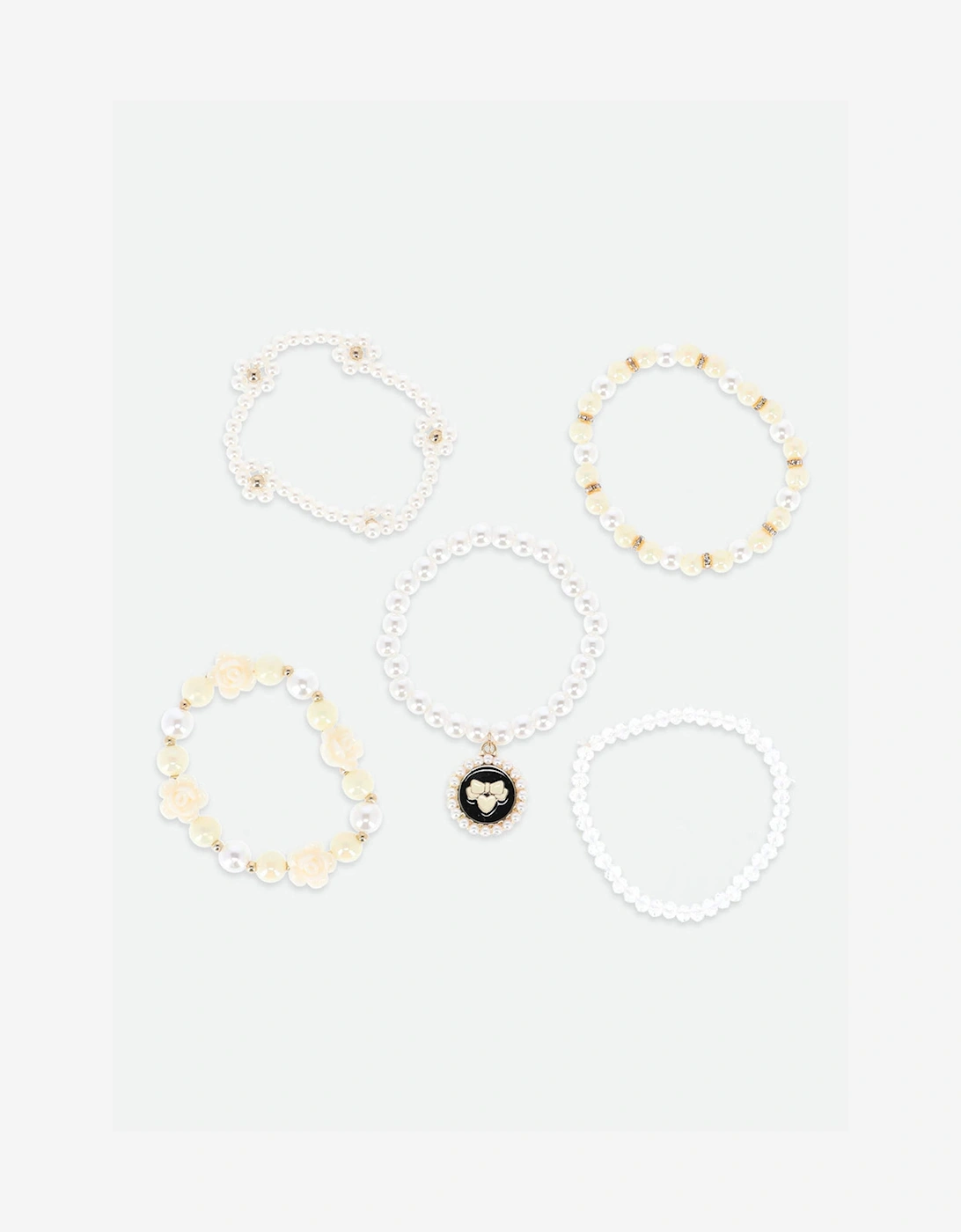 Angels Face Girls Pearl and Pendant Bracelet Set in White