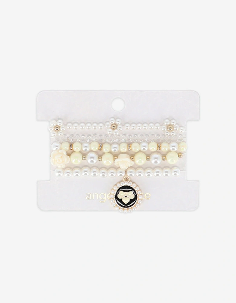 Angels Face Girls Pearl and Pendant Bracelet Set in White