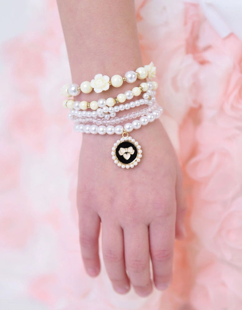 Angels Face Girls Pearl and Pendant Bracelet Set in White