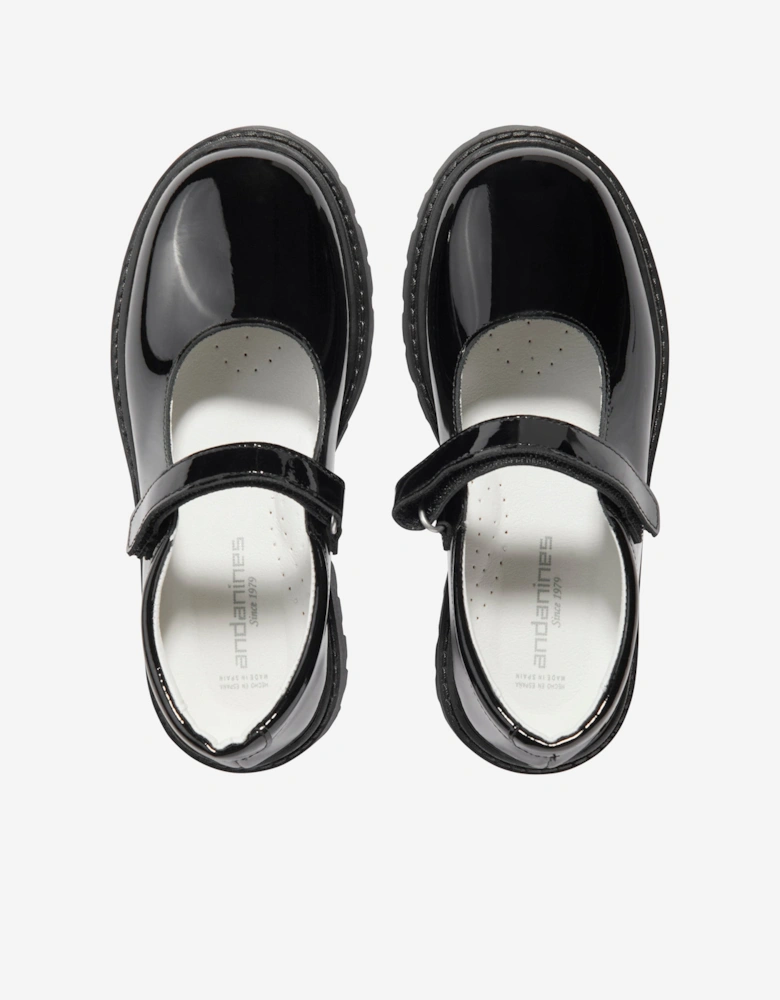 Girls Patent Leather Chunky Mary Jane Shoes in Black