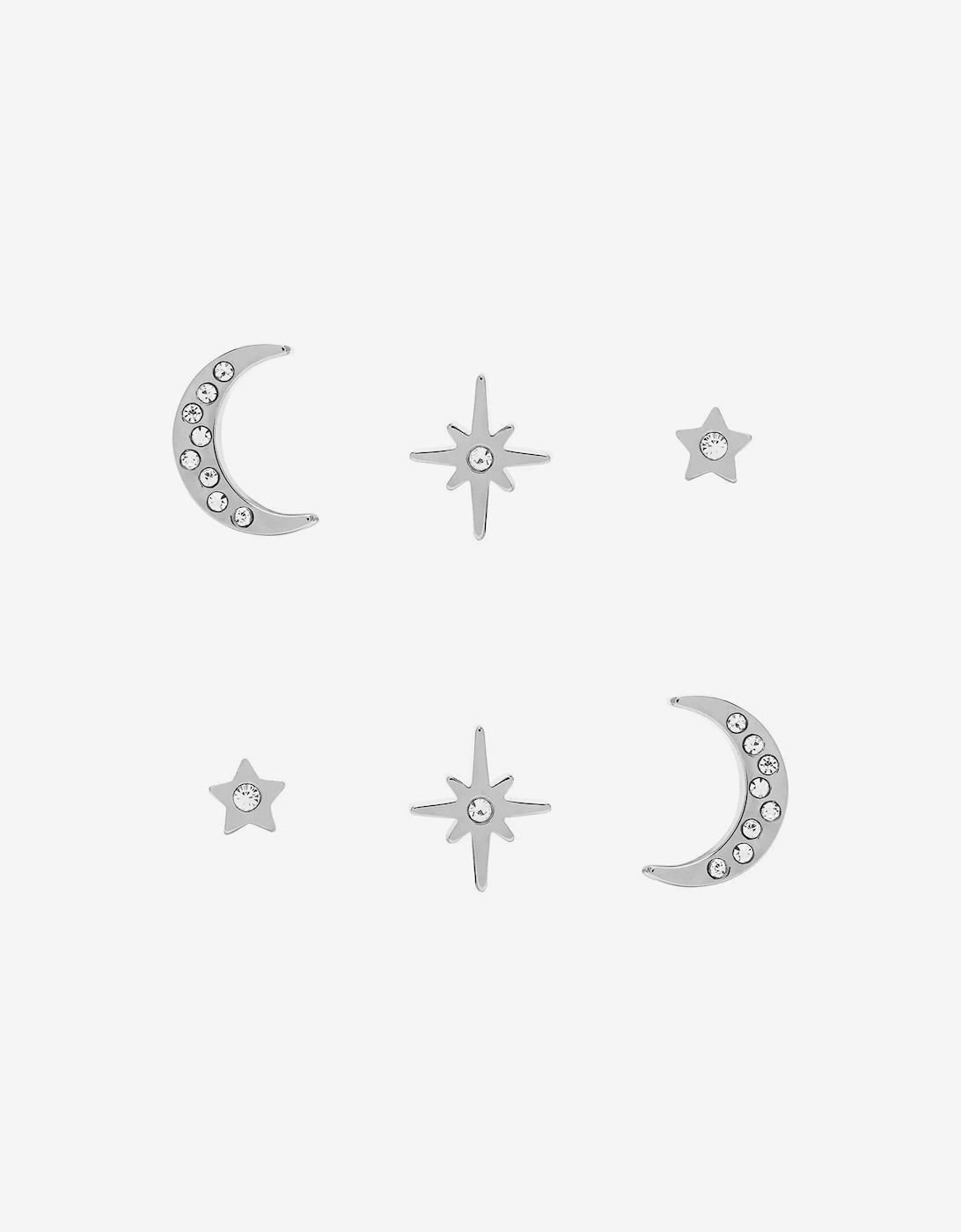 Celestial North Star and Moon Stud Earrings Set in Silver, 5 of 4
