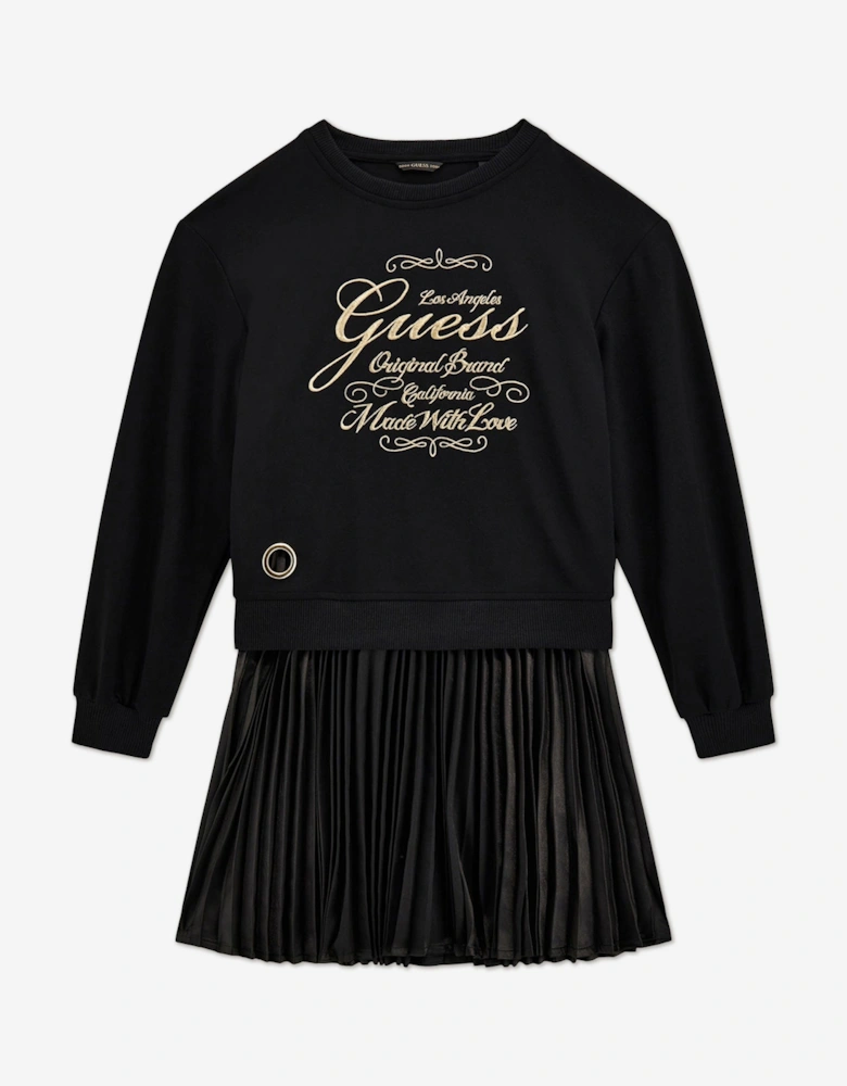 Girls Punto Milano Pleated Dress in Black