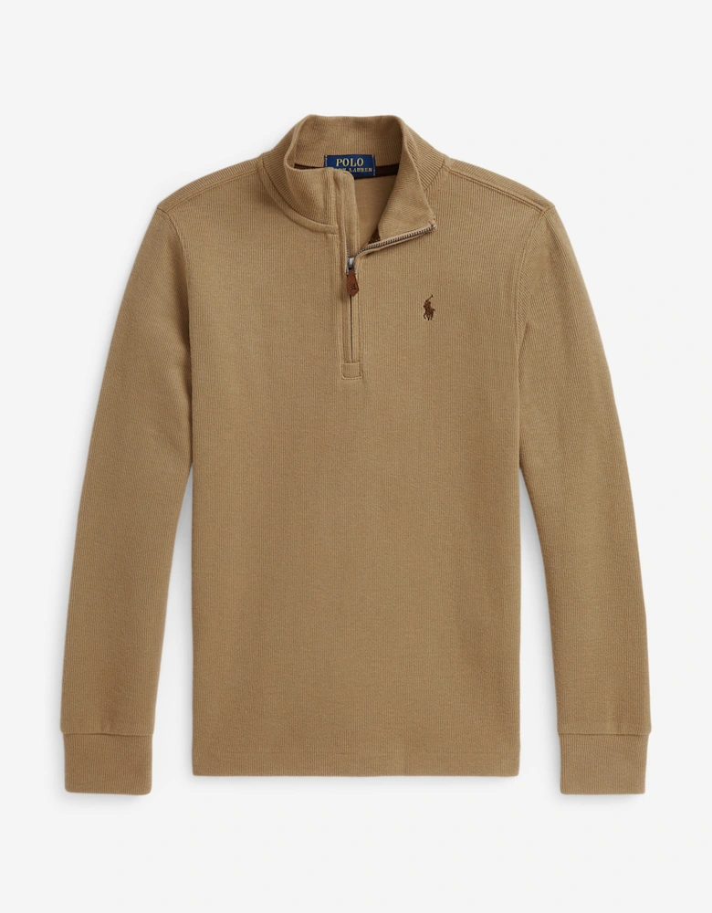 Boys Half Zip Pullover in Beige
