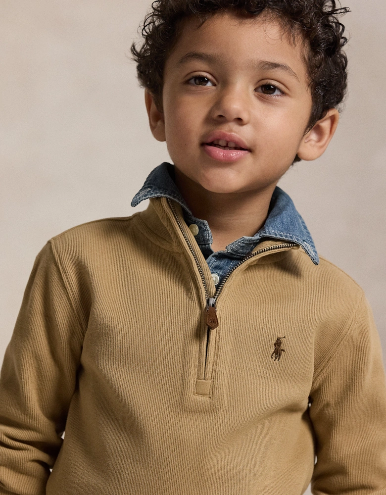 Boys Half Zip Pullover in Beige