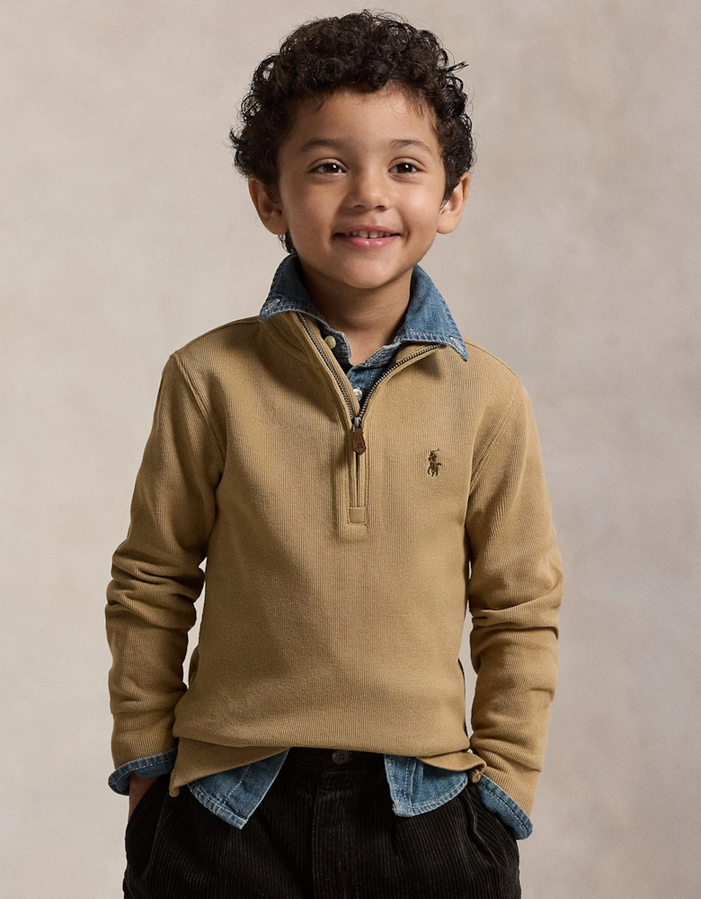 Boys Half Zip Pullover in Beige