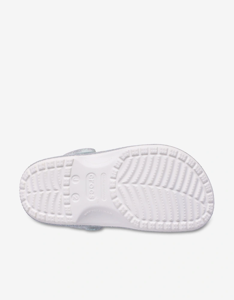 Girls Classic Iridescent Glitter Clog in White