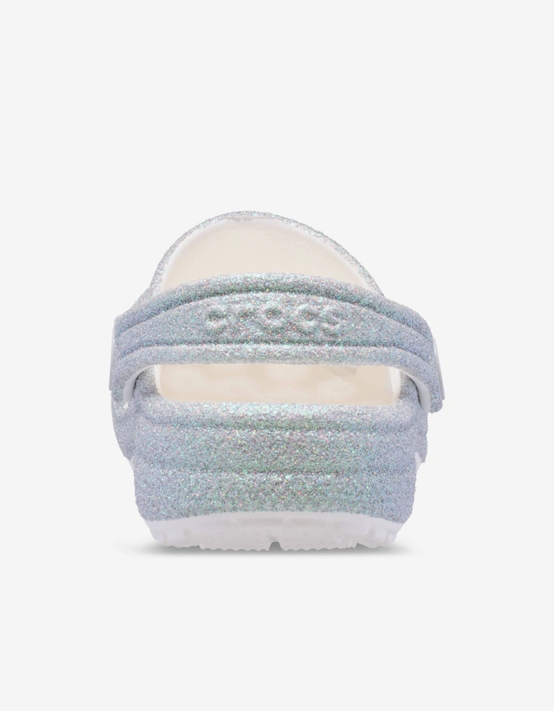 Girls Classic Iridescent Glitter Clog in White
