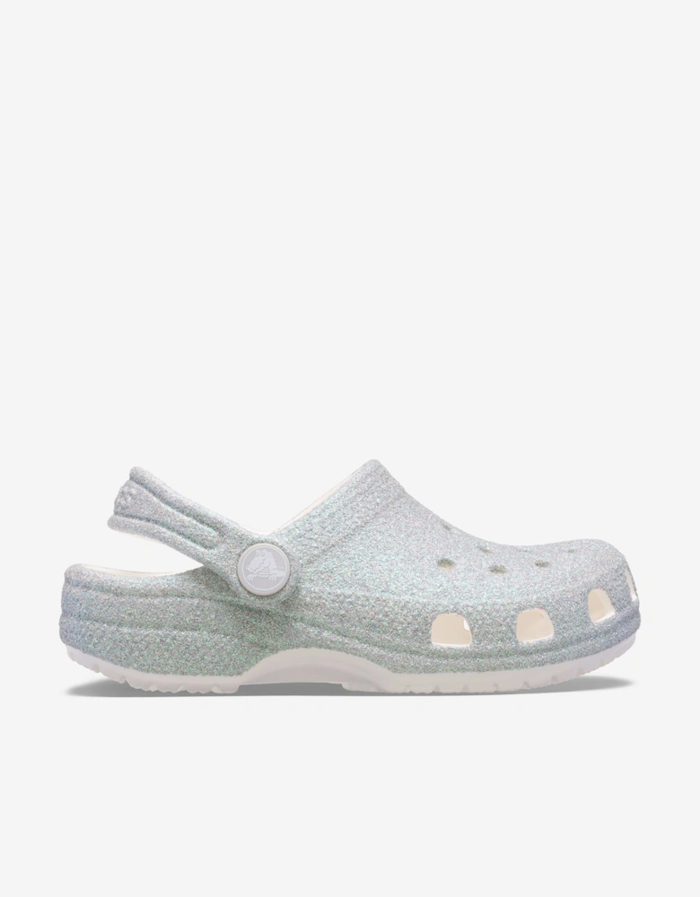 Girls Classic Iridescent Glitter Clog in White