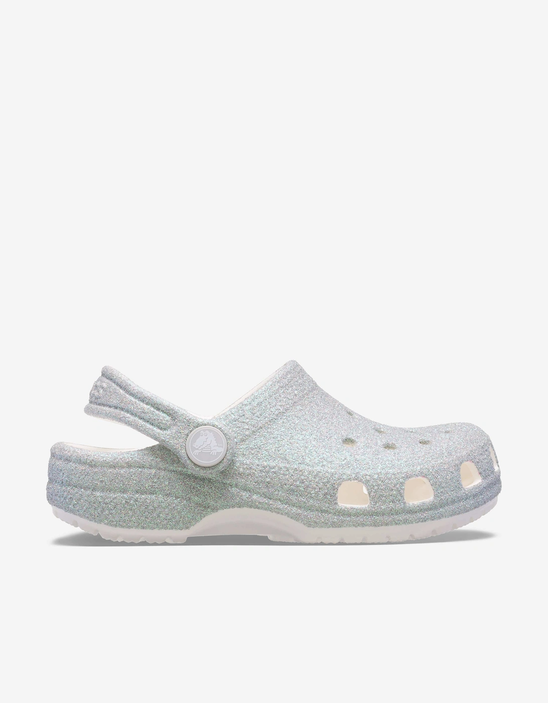 Girls Classic Iridescent Glitter Clog in White, 5 of 4