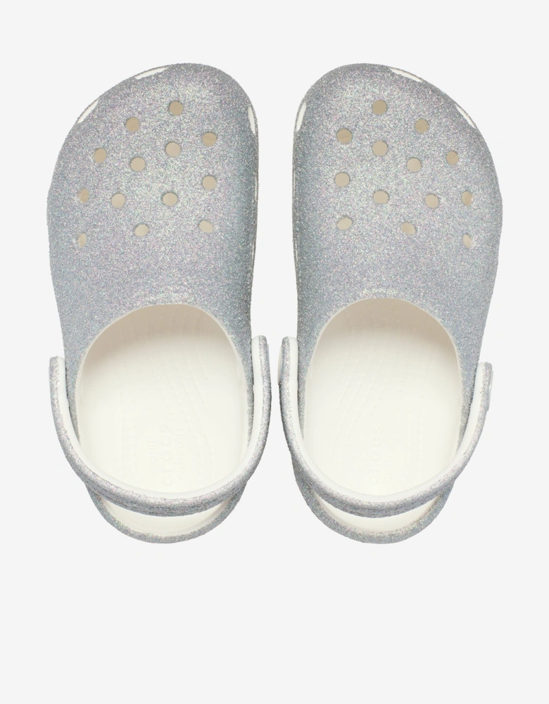 Girls Classic Iridescent Glitter Clog in White