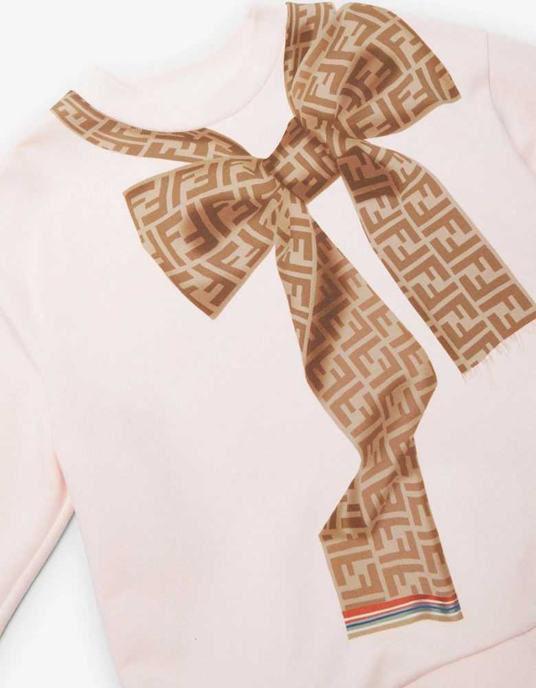 Girls Trompe l'oeil Bow Print Dress in Pink
