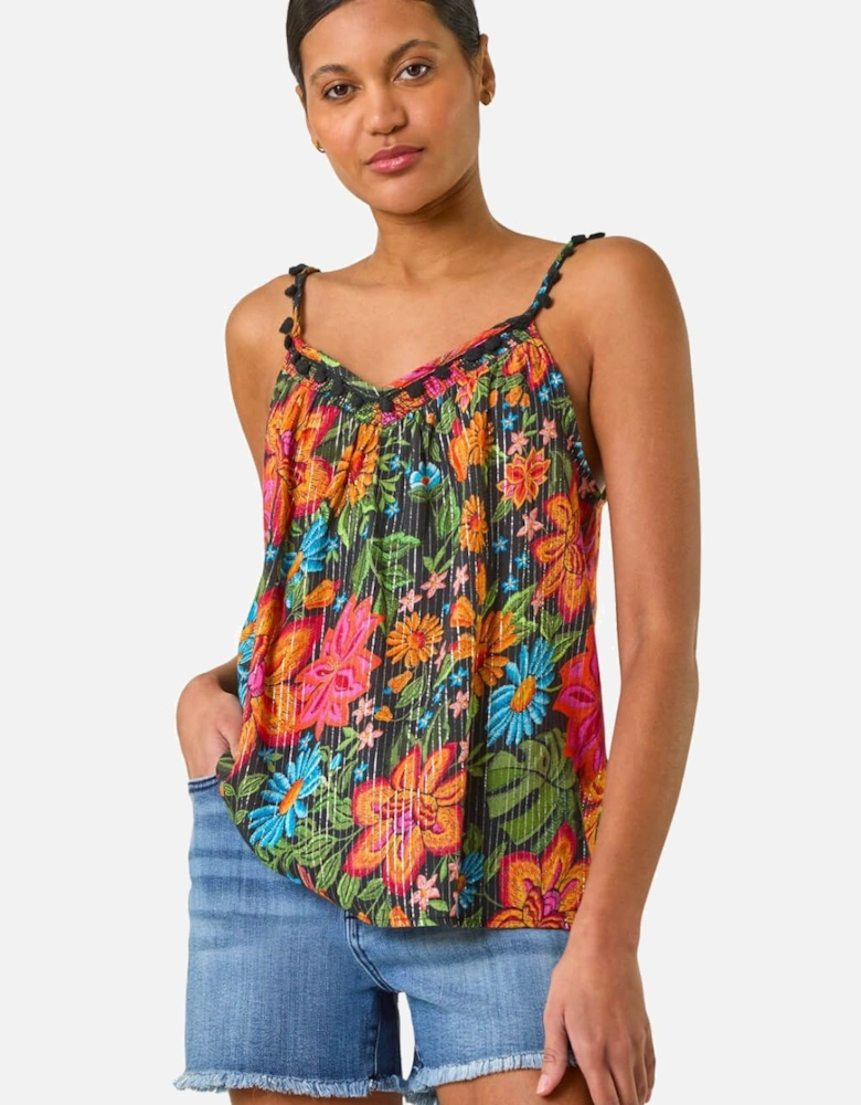 Floral Printed Pom Pom Cami Top