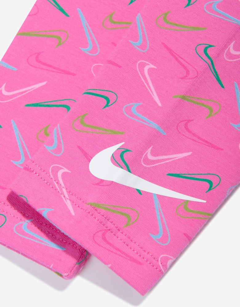 Girls Swoosh Logo Leggings in Pink