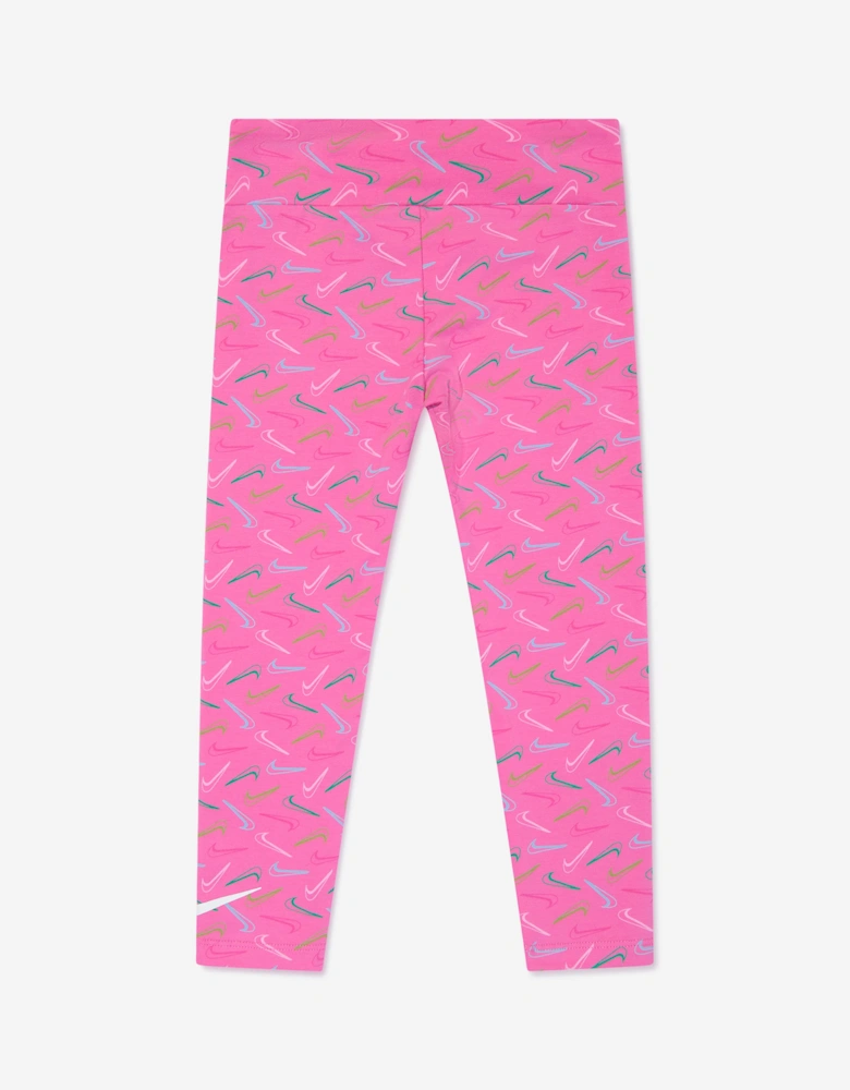 Girls Swoosh Logo Leggings in Pink
